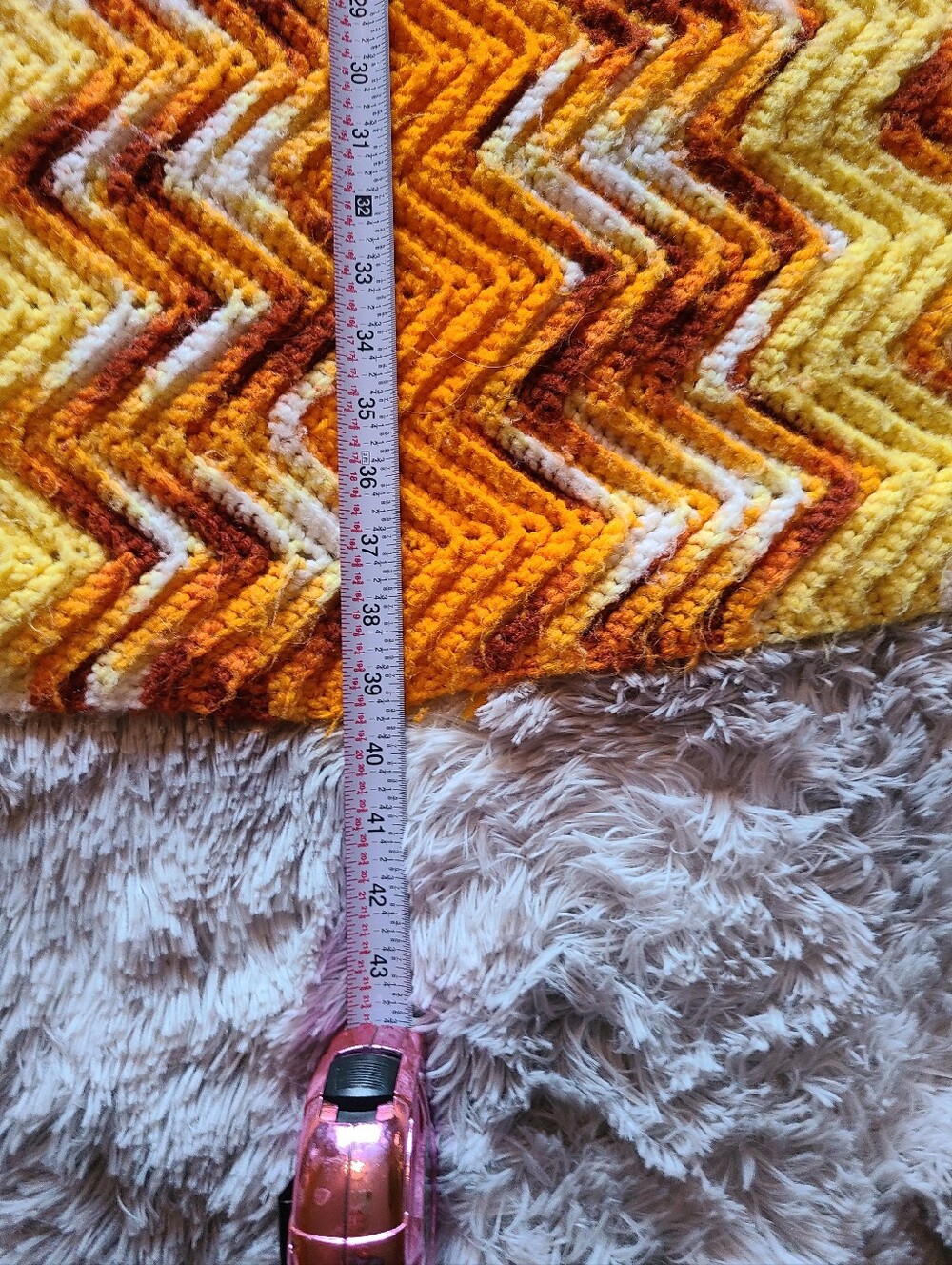 Hand Crafted Orange, Yellow & White Chevron Throw - Picture 11 of 13